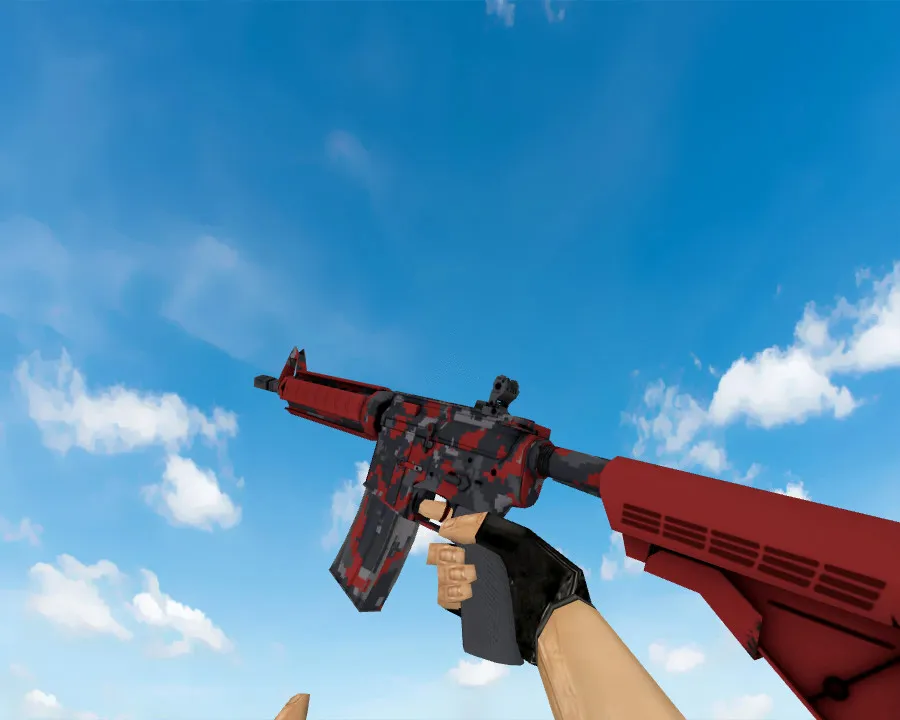 M4A4 | Red DDPAT пиксельный камуфляж «Красный» v_ модели для CS 1.6 — звук, анимация осмотра, качество текстур - скриншот 1