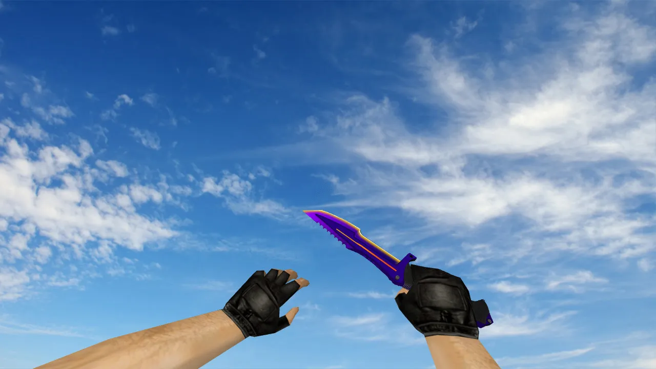 Модель ножа «Huntsman PurpNyellow» для CS 1.6: v_, p_, w_ модели, звуки и анимация осмотра - скриншот 3