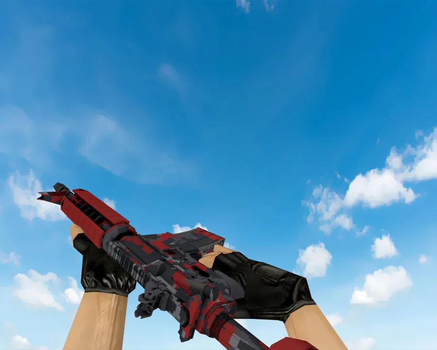M4A4 | Red DDPAT пиксельный камуфляж «Красный» v_ модели для CS 1.6 — звук, анимация осмотра, качество текстур - скриншот 2
