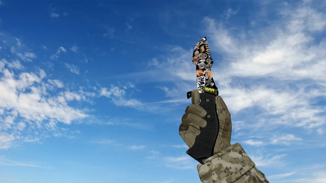 Модель v_ и p_ ножа Huntsman Knife Sticker Bomb для CS 1.6: звуки, анимация осмотра, качество текстур - скриншот 1
