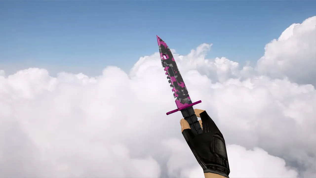 Модель ножа v_ и p_ «Штык-нож M9» пиксельный камуфляж розовый для CS 1.6: звуки, анимация, текстуры - скриншот 2